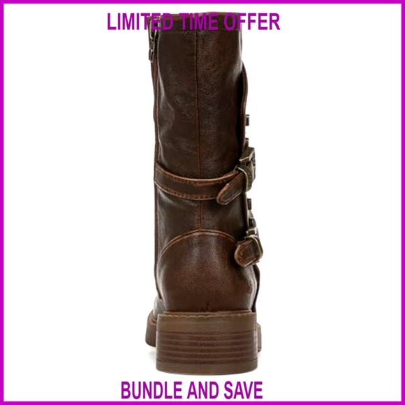 Women's Vegan Moto Boots with Buckle Studs Side Zipper 8 Inch Shaft - Picture 5 of 7